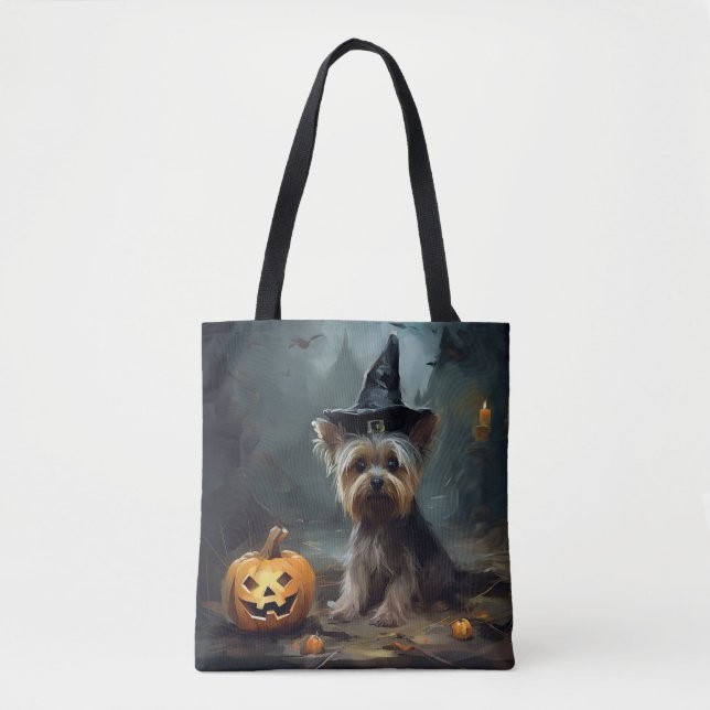 Yorkshire Terrier Pumpkins Halloween Scary  Tote Bag (Front)