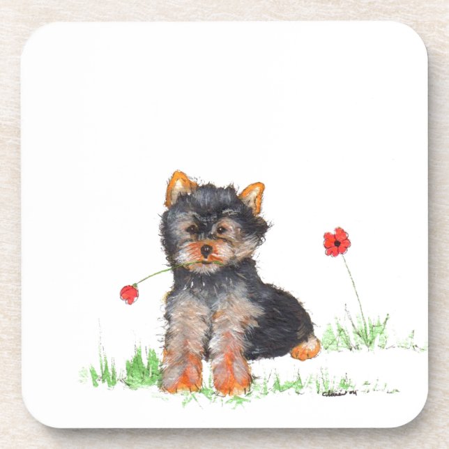 Yorkshire terrier pup beverage coaster (Front)