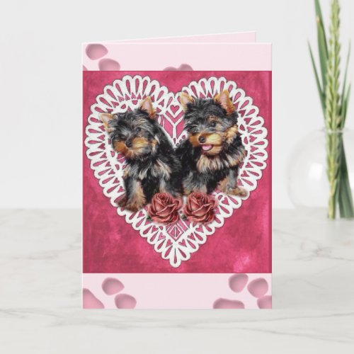 Yorkshire Terrier Puppies Valentines Holiday Card