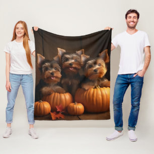 Yorkshire Terrier Puppy Autumn Delight Pumpkin  Fleece Blanket