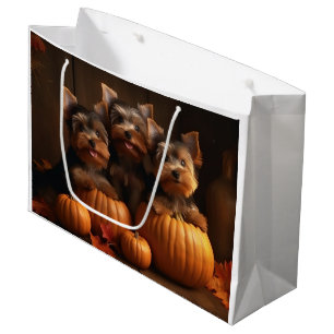 Yorkshire Terrier Puppy Autumn Delight Pumpkin Large Gift Bag