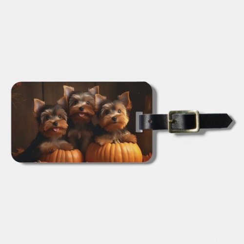 Yorkshire Terrier Puppy Autumn Delight Pumpkin  Luggage Tag