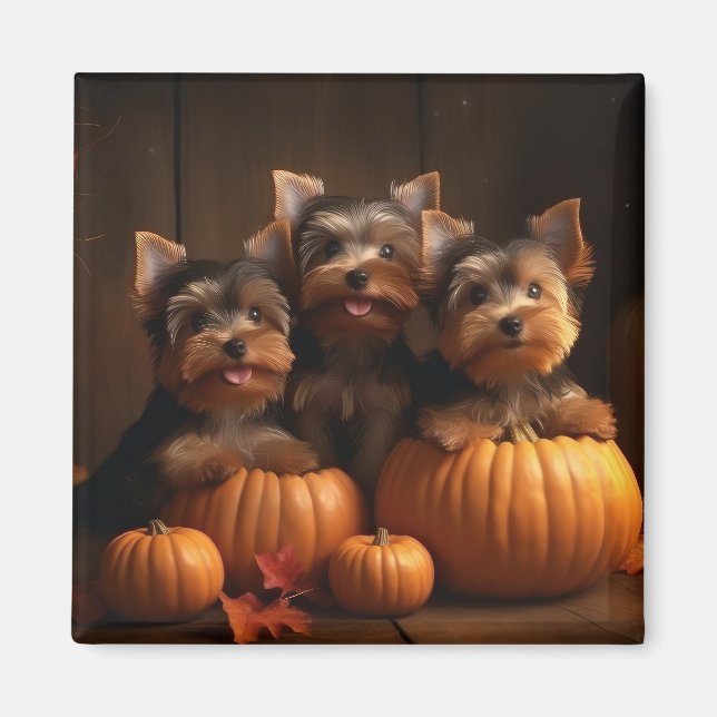 Yorkshire Terrier Puppy Autumn Delight Pumpkin  Magnet (Front)