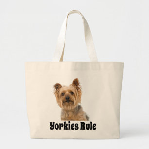Yorkshire Terrier Puppy Dog Black Yorkies Rule Large Tote Bag