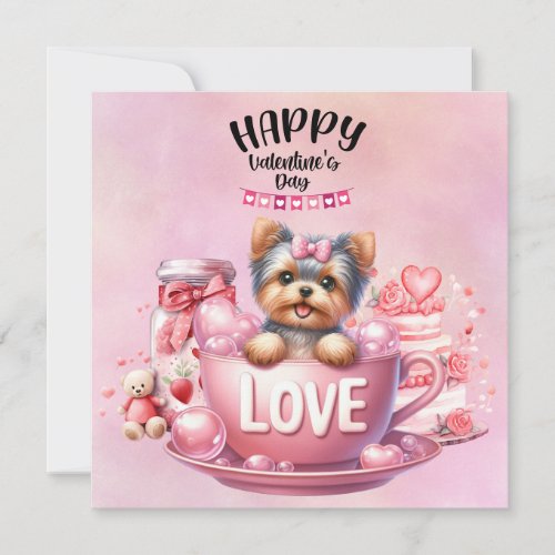 Yorkshire Terrier Puppy Dog for Valentines Day Holiday Card