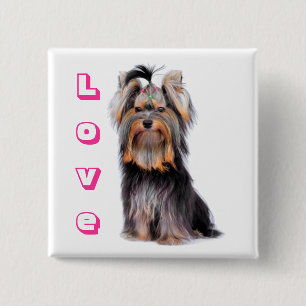 Yorkshire Terrier Puppy Dog Pink Love Yorkie Pinback Button