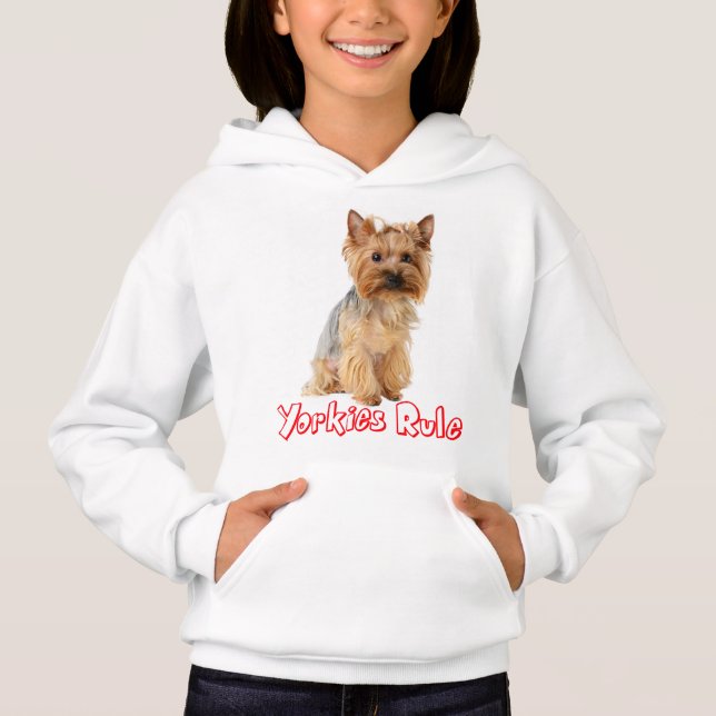 Yorkshire Terrier Puppy Dog Red Yorkies Rule Girls Hoodie (Front)