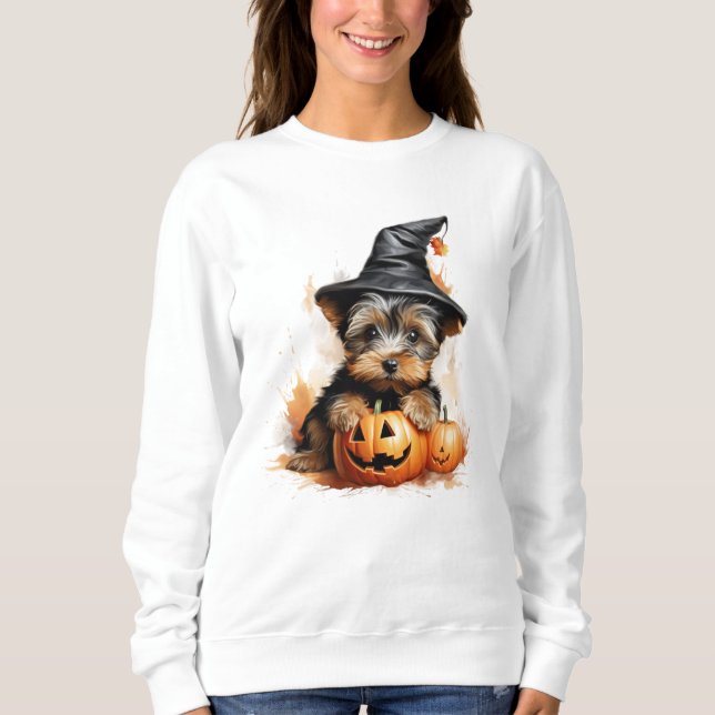 Yorkshire Terrier Puppy Halloween Sweatshirt (Front)