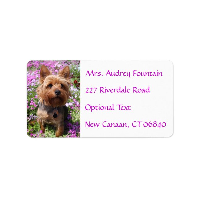 Yorkshire Terrier Puppy Name Address Mailing Label (Front)