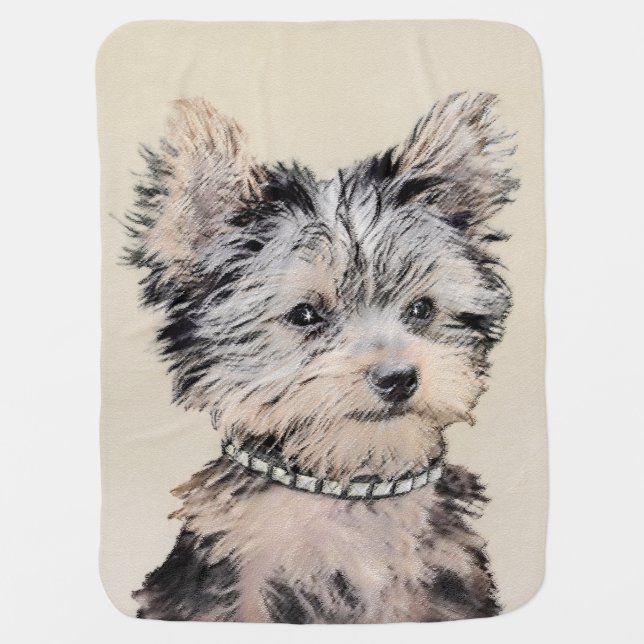 Yorkshire Terrier Puppy Painting Original Dog Art Baby Blanket (Front)