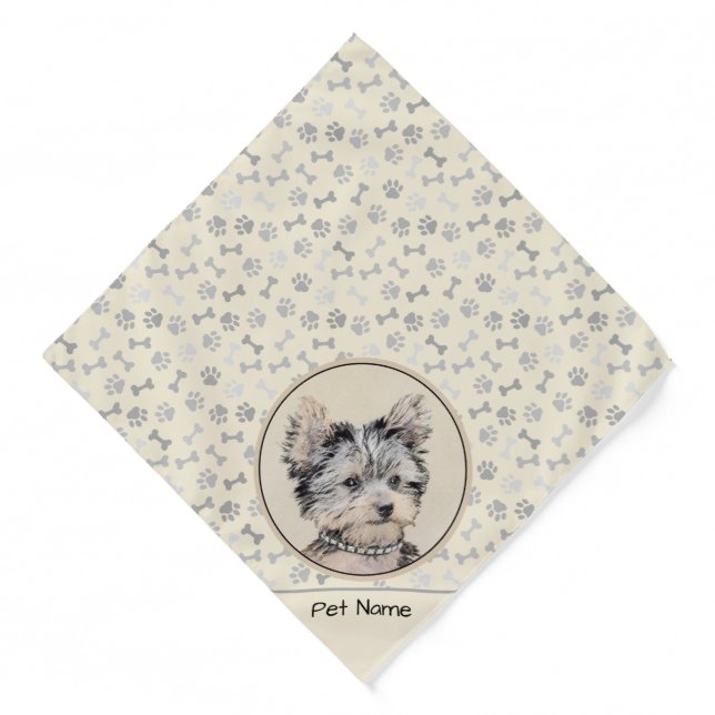 Yorkshire Terrier Puppy Painting Original Dog Art Bandana (Front)