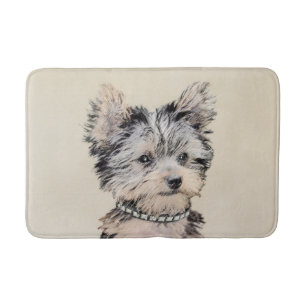 Yorkshire Terrier Puppy Painting Original Dog Art Bath Mat