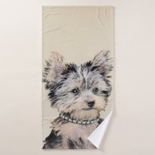 Yorkshire Terrier Puppy Painting Original Dog Art Bath Towel Set