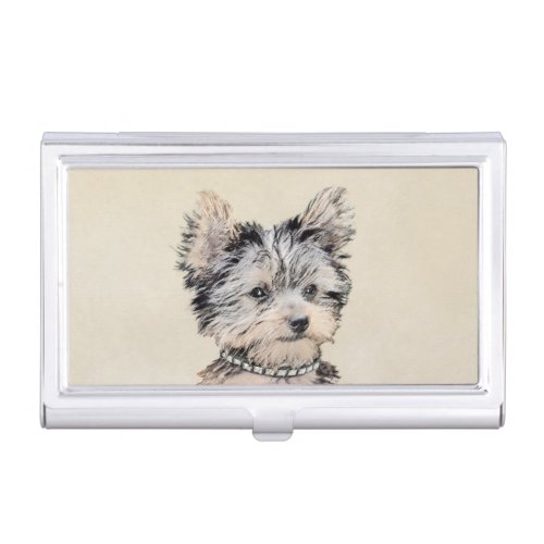 Yorkshire Terrier Puppy Painting Original Dog Art Business Card Case