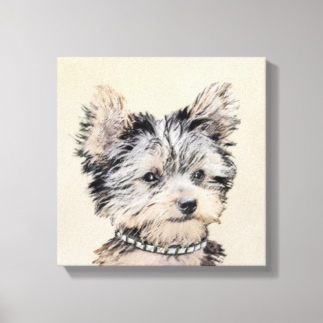 Yorkshire Terrier Puppy Painting Original Dog Art Canvas Print (Front)