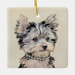 Yorkshire Terrier Puppy Painting Original Dog Art Ceramic Ornament