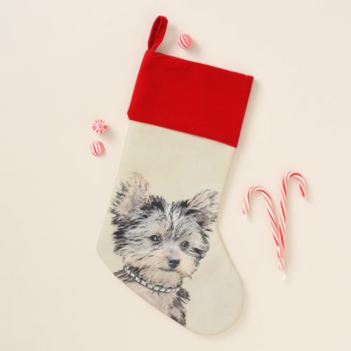 Yorkshire Terrier Puppy Painting Original Dog Art Christmas Stocking