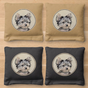 Yorkshire Terrier Puppy Painting Original Dog Art Cornhole Bags