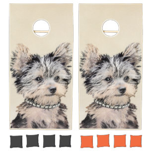 Yorkshire Terrier Puppy Painting Original Dog Art Cornhole Set