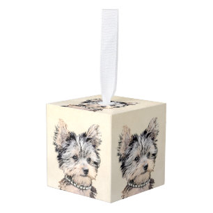 Yorkshire Terrier Puppy Painting Original Dog Art Cube Ornament
