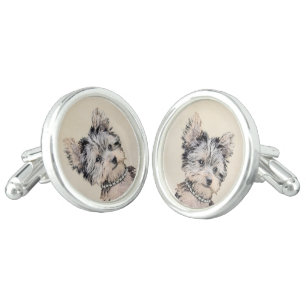Yorkshire Terrier Puppy Painting Original Dog Art Cufflinks