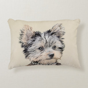 Yorkshire Terrier Puppy Painting Original Dog Art Decorative Pillow