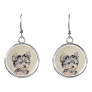 Yorkshire Terrier Puppy Painting Original Dog Art Earrings