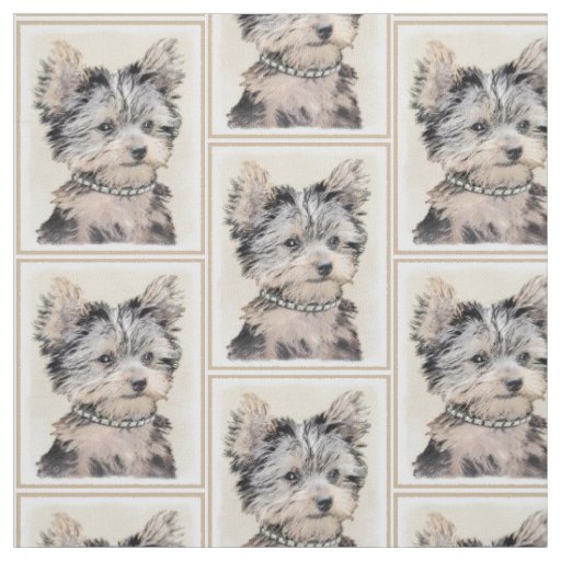 Yorkshire Terrier Puppy Painting Original Dog Art Fabric