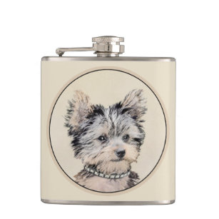 Yorkshire Terrier Puppy Painting Original Dog Art Flask