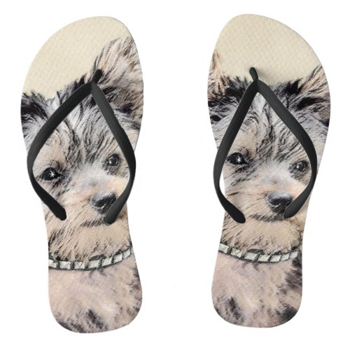 Yorkshire Terrier Puppy Painting Original Dog Art Flip Flops