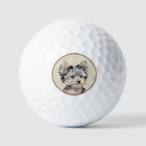 Yorkshire Terrier Puppy Painting Original Dog Art Golf Balls
