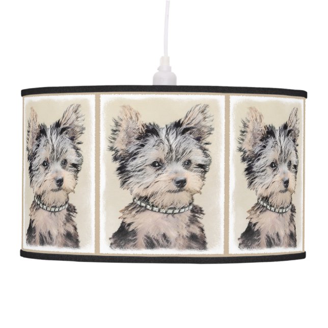 Yorkshire Terrier Puppy Painting Original Dog Art Hanging Lamp (Front)