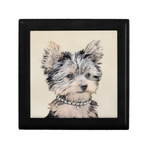 Yorkshire Terrier Puppy Painting Original Dog Art Keepsake Box
