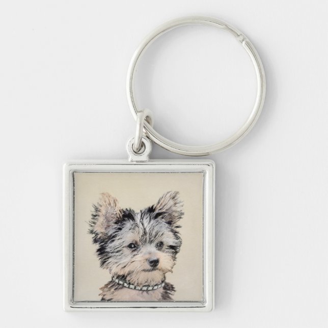 Yorkshire Terrier Puppy Painting Original Dog Art Keychain (Front)