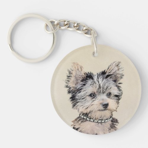 Yorkshire Terrier Puppy Painting Original Dog Art Keychain