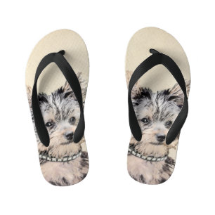 Yorkshire Terrier Puppy Painting Original Dog Art Kid's Flip Flops