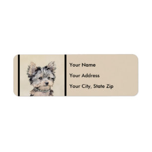 Yorkshire Terrier Puppy Painting Original Dog Art Label