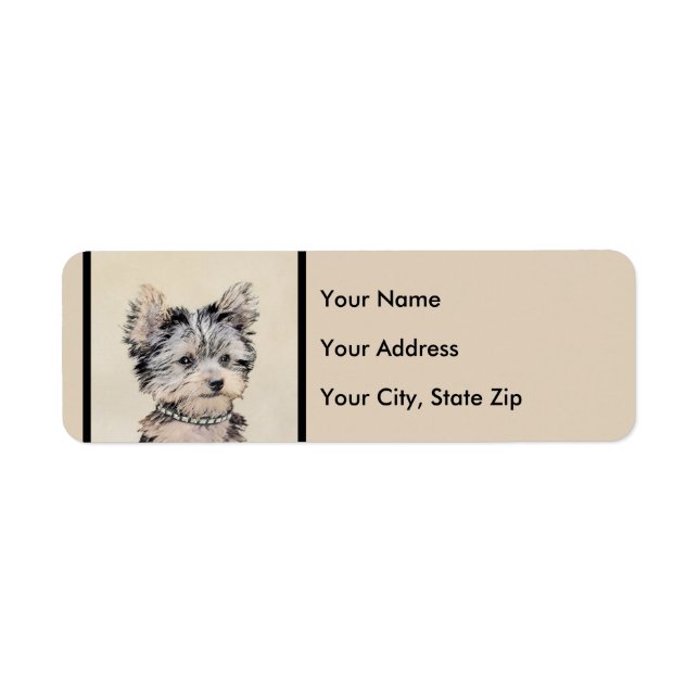 Yorkshire Terrier Puppy Painting Original Dog Art Label (Front)
