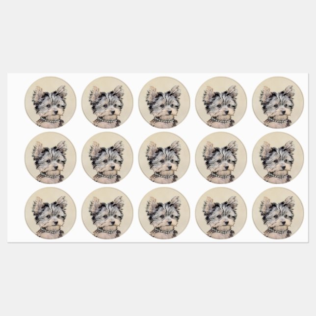 Yorkshire Terrier Puppy Painting Original Dog Art Labels (Sheet)