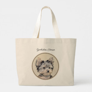 Yorkshire Terrier Puppy Painting Original Dog Art Large Tote Bag