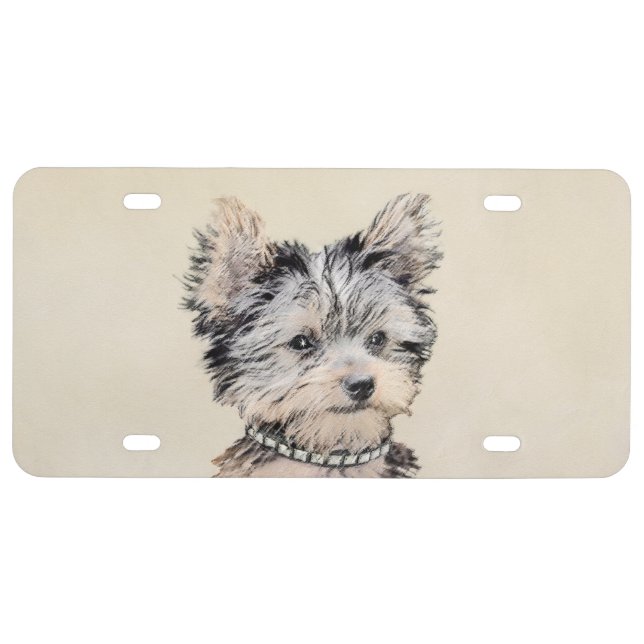 Yorkshire Terrier Puppy Painting Original Dog Art License Plate (Front)