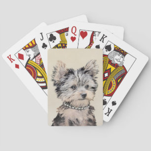 Yorkshire Terrier Puppy Painting Original Dog Art Poker Cards