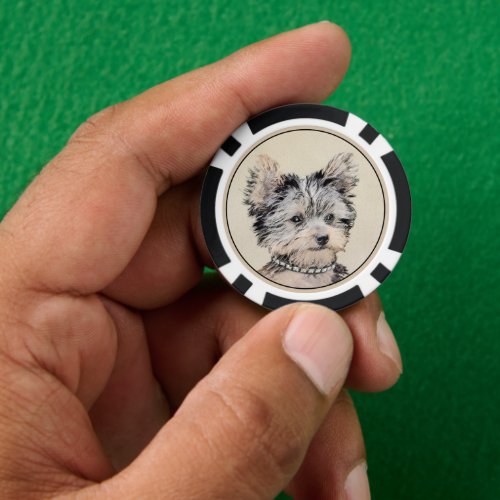 Yorkshire Terrier Puppy Painting Original Dog Art Poker Chips