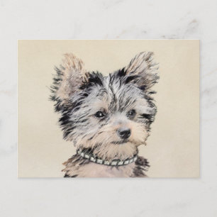 Yorkshire Terrier Puppy Painting Original Dog Art Postcard