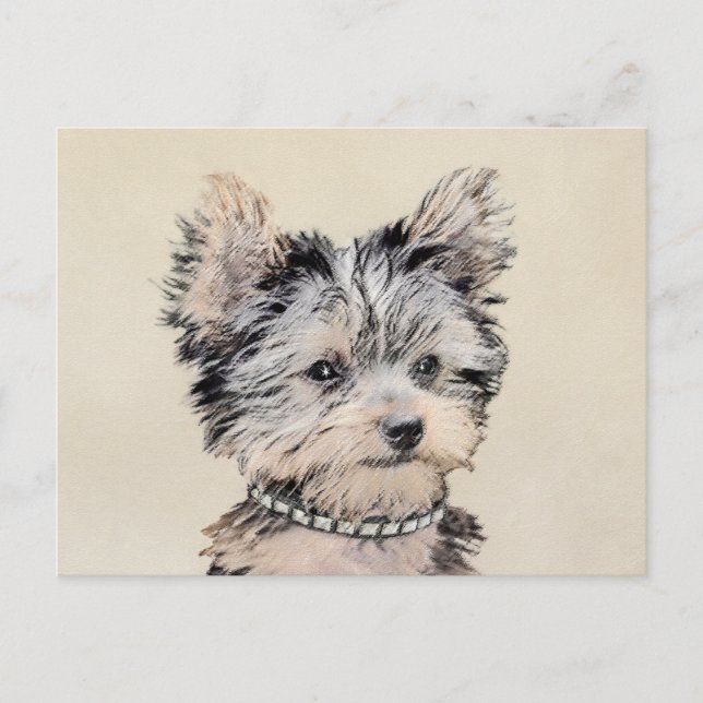 Yorkshire Terrier Puppy Painting Original Dog Art Postcard (Front)