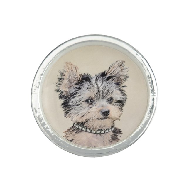 Yorkshire Terrier Puppy Painting Original Dog Art Ring (Front)