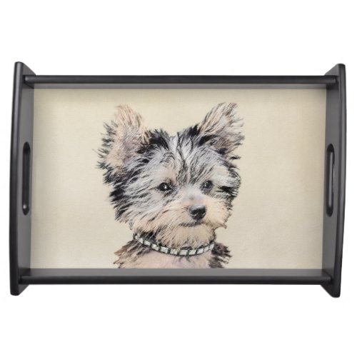 Yorkshire Terrier Puppy Painting Original Dog Art Serving Tray