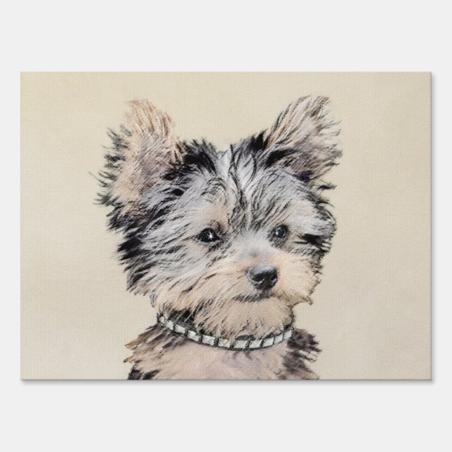 Yorkshire Terrier Puppy Painting Original Dog Art Sign (Front)