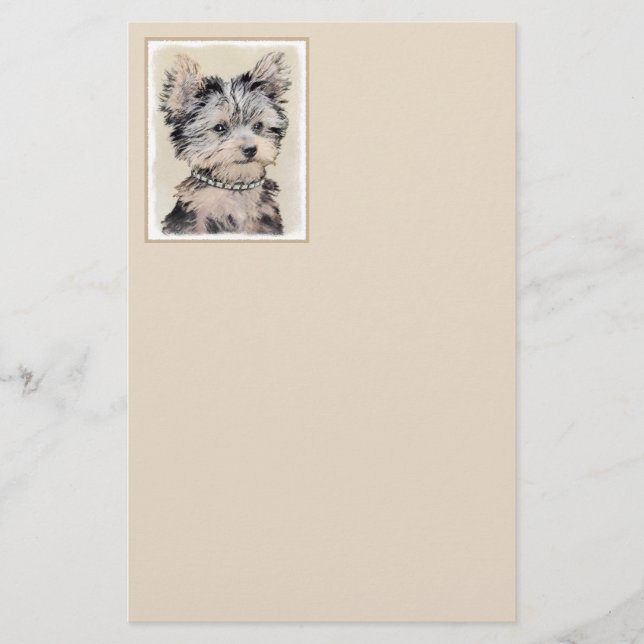 Yorkshire Terrier Puppy Painting Original Dog Art Stationery (Front)