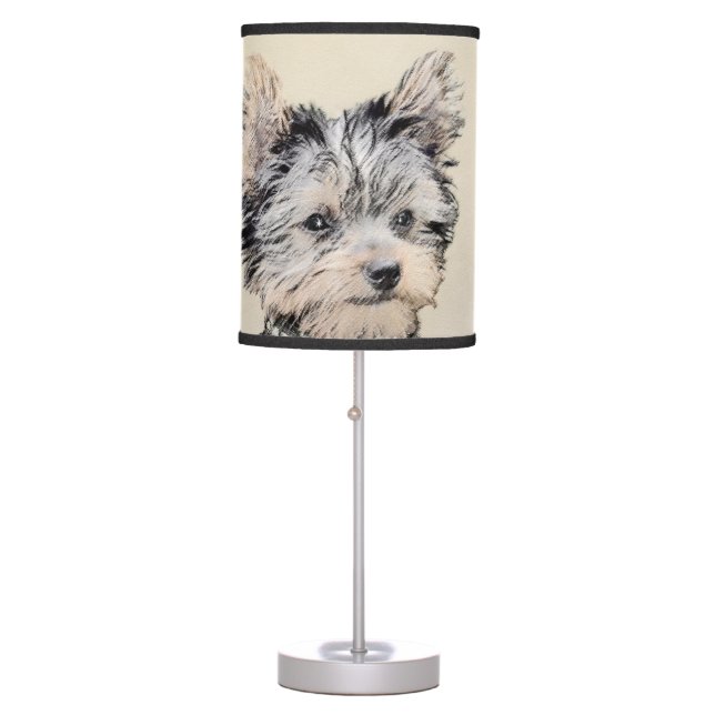 Yorkshire Terrier Puppy Painting Original Dog Art Table Lamp (Front)